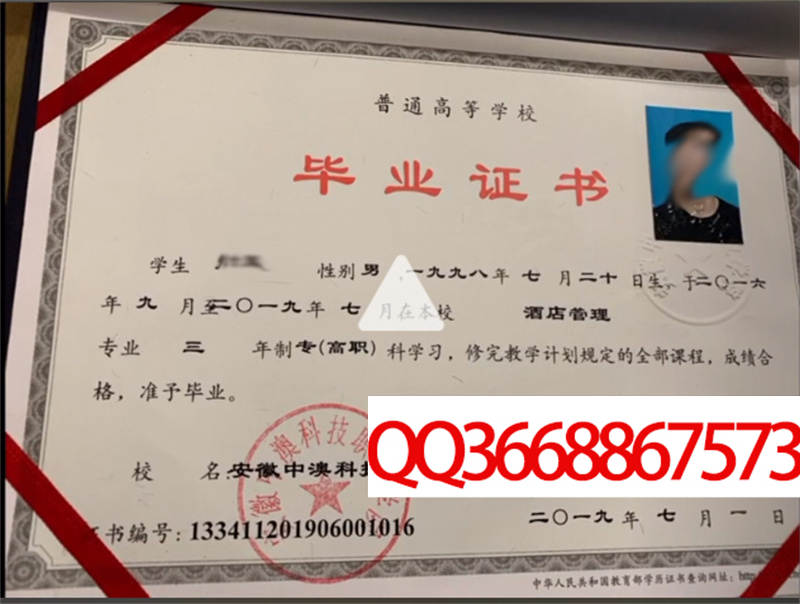 安徽中澳科技职业学院2019年毕业证图片