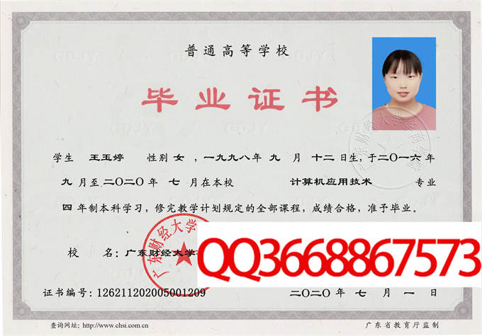 广东财经大学华商学院2020年毕业证样本