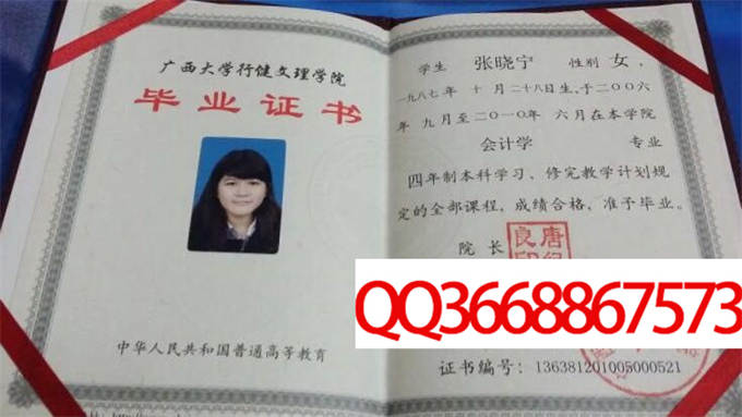 广西大学行健文理学院2010毕业证样本