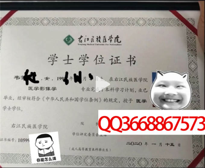 右江民族医学院2020年学位证样本