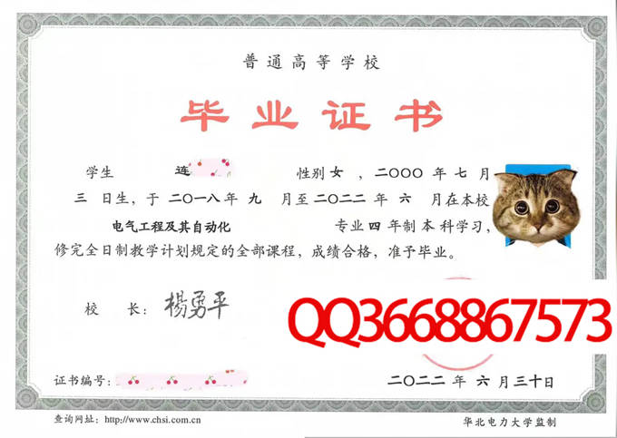 华北电力大学2022年毕业证样本
