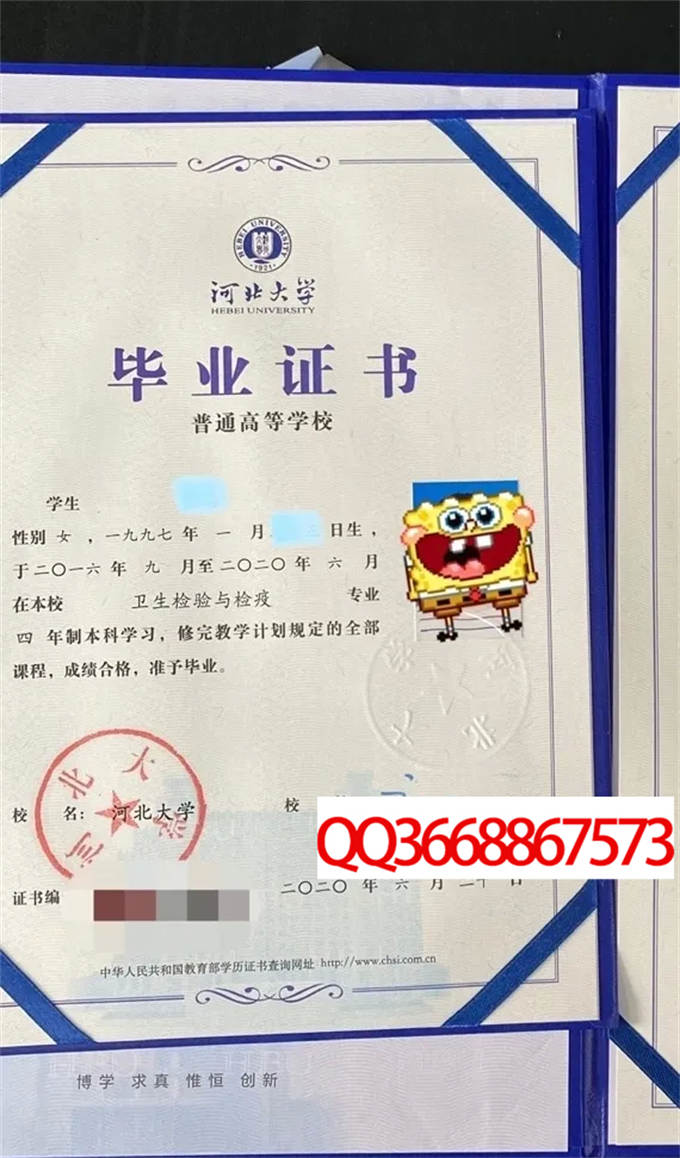 河北大学2020年毕业证样本