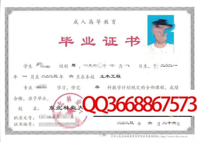 东北林业大学2023年毕业证样本