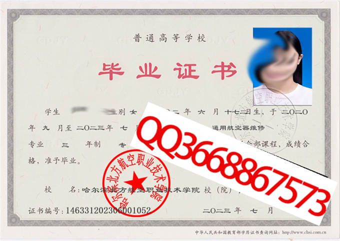 哈尔滨北方航空职业技术学院2023年毕业证样本