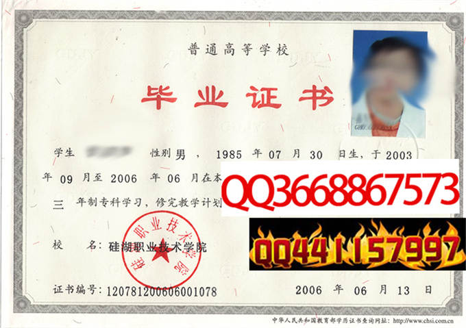 硅湖职业技术学院2006年毕业证样本