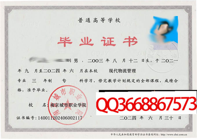 南京城市职业学院2024年毕业证样本