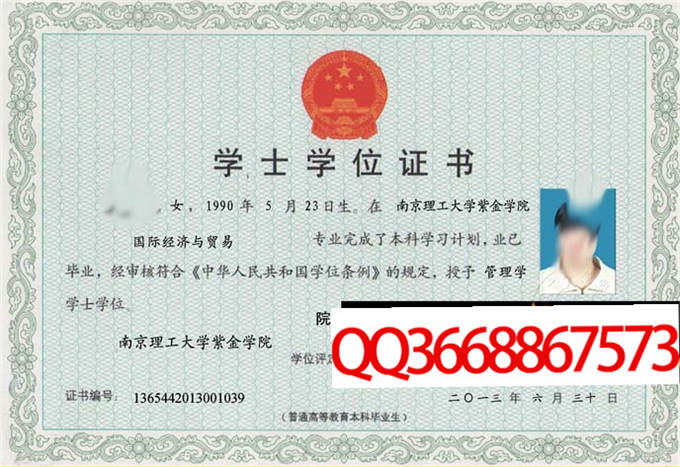 南京理工大学紫金学院2013年学位证样本