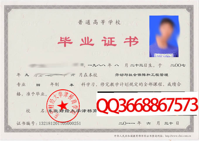 东北财经大学津桥商学院2011年毕业证样本