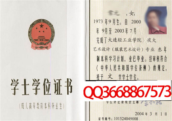 大连轻工业学院2004年学位证样本