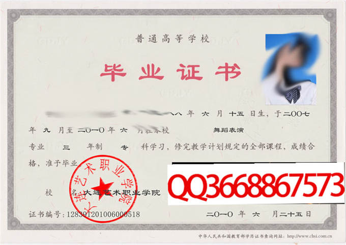 大连艺术职业学院2010年毕业证样本