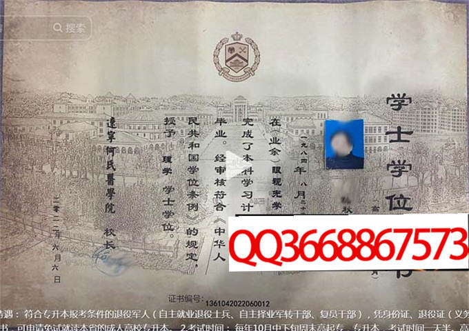 辽宁何氏医学院2022年学位证样本