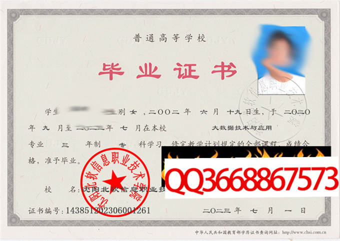 沈阳北软信息职业技术学院2023年毕业证样本