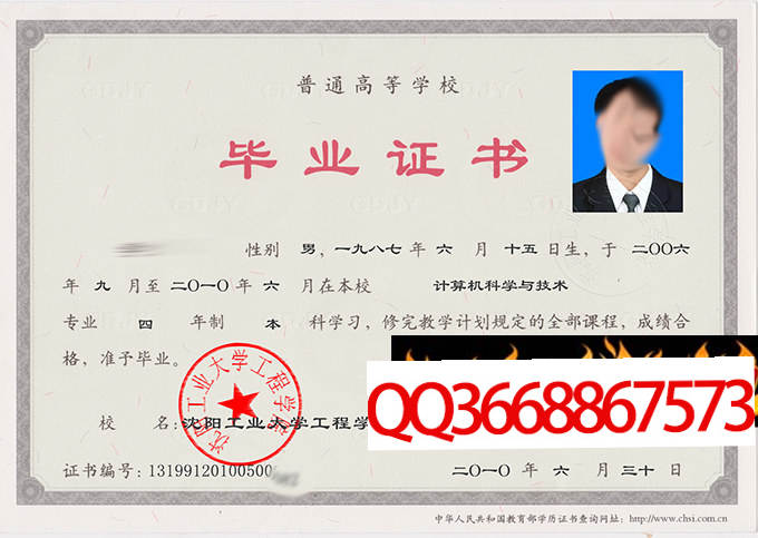 沈阳工业大学工程学院2010年毕业证样本