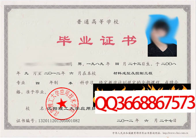 沈阳理工大学应用技术学2012年毕业证样本