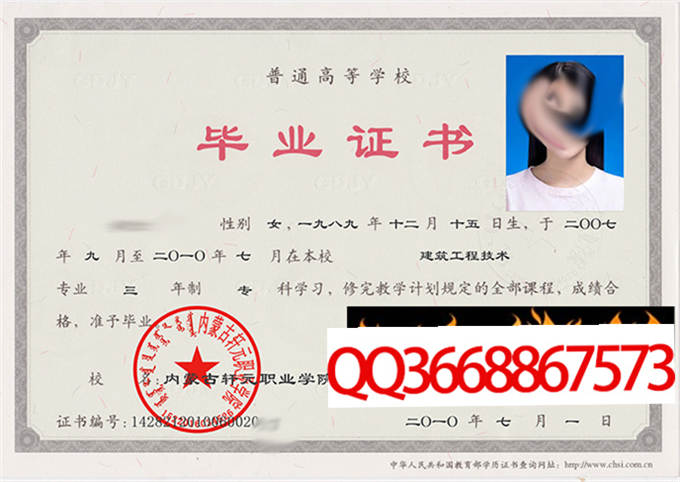 内蒙古轩元职业学院2010年毕业证样本