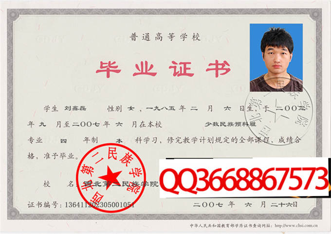 西北第二民族学院2007年毕业证样本