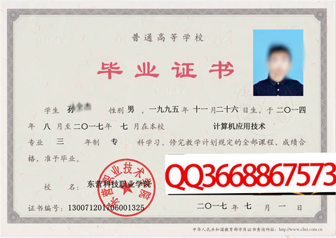 东营科技职业学院2017年毕业证样本