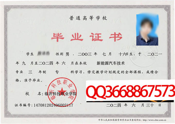 临沂科技职业学院2024年毕业证样本