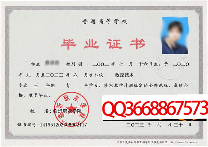 临沂职业学院2023年毕业证样本