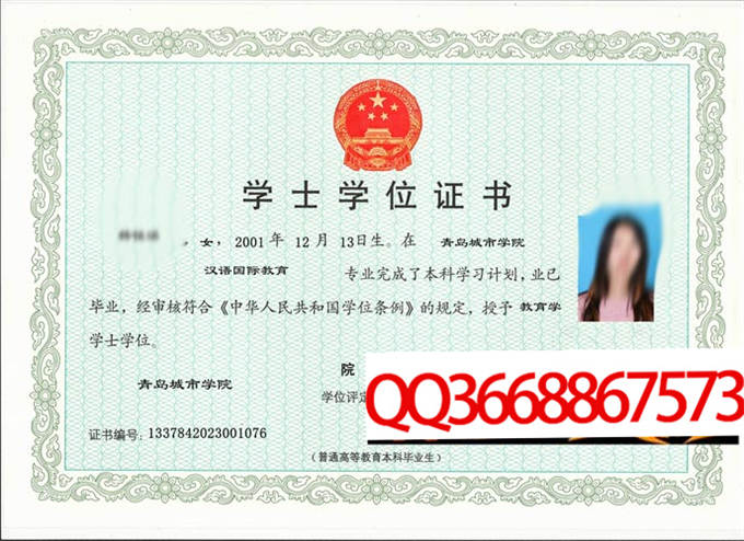 青岛城市学院2023年学位证样本