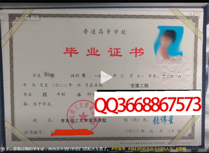 青岛理工大学琴岛学院2022年毕业证样本