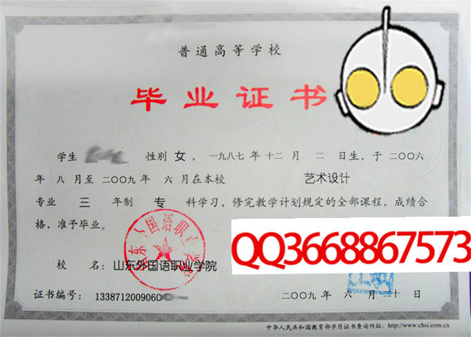 山东外国语职业学院2009年毕业证样本