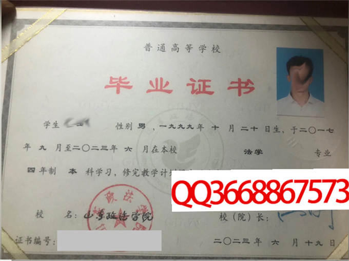 山东政法学院2023年毕业证样本