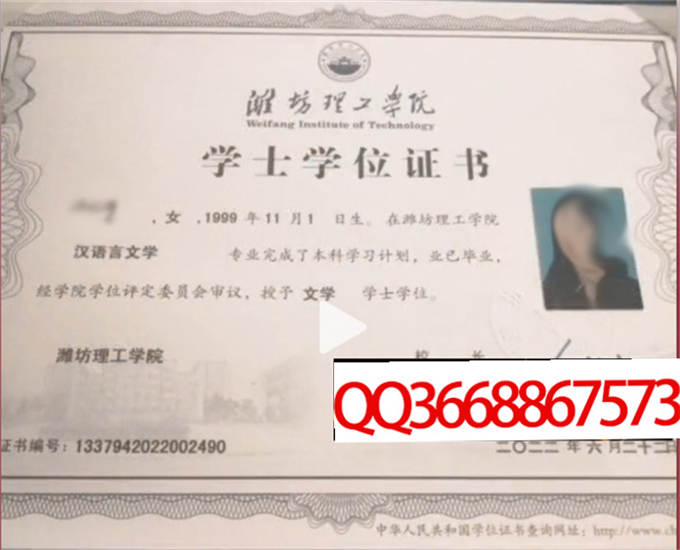 潍坊理工学院2022年学位证样本