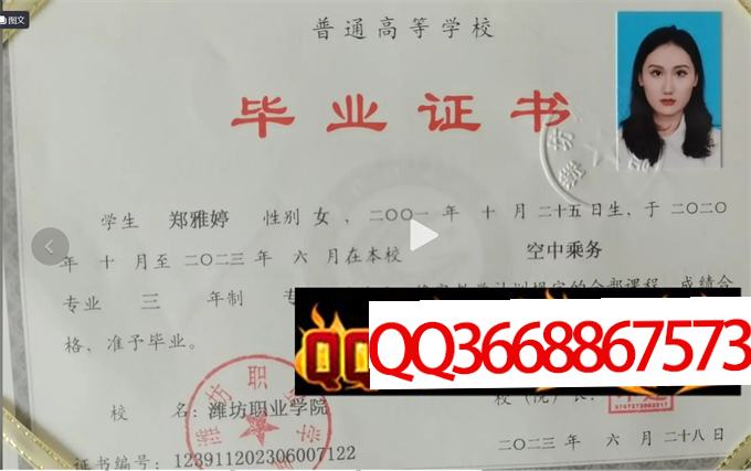 潍坊职业学院2023年毕业证样本