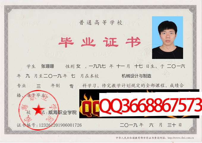 威海职业学院2019年毕业证样本