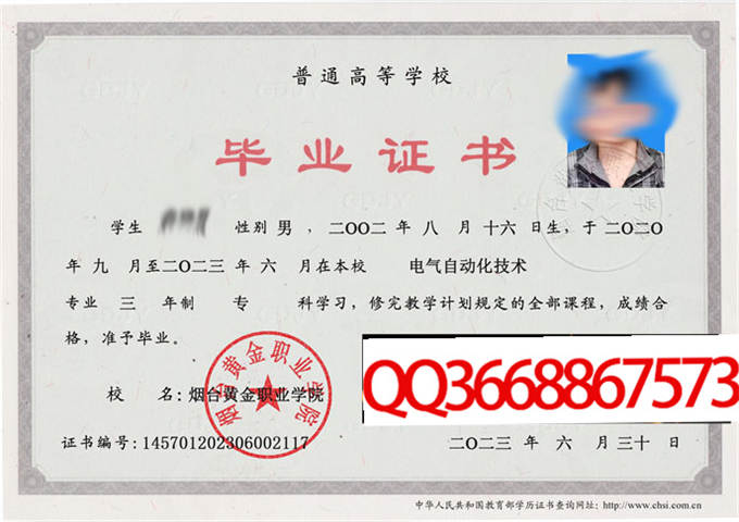 烟台黄金职业学院2023年毕业证样本