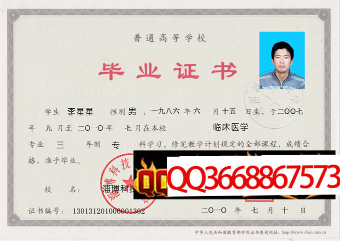 淄博科技职业学院2010年毕业证样本