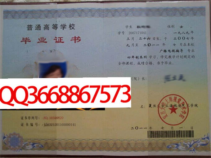 复旦大学上海视觉艺术学院2011年毕业证样本