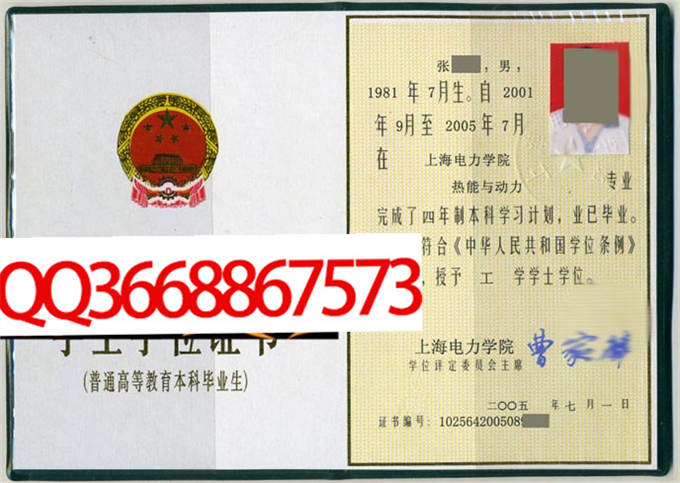 上海电力学院2005年学位证样本
