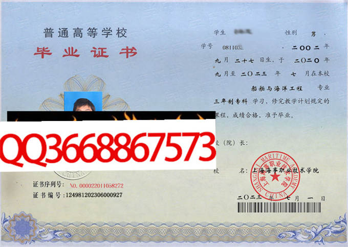 上海海事职业技术学院2023年毕业证样本