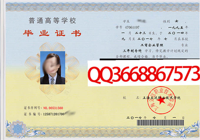 上海立达职业技术学院2017年毕业证样本