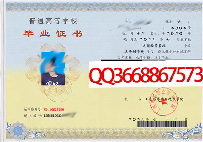 上海思博职业技术学院2023年毕业证样本