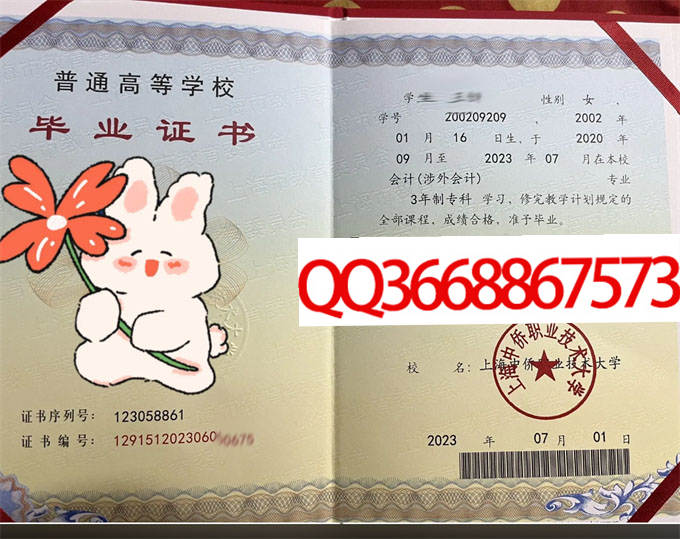 上海中侨职业技术大学2023年毕业证样本