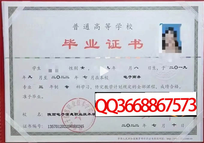 陕西电子信息职业技术学院2022年毕业证样本