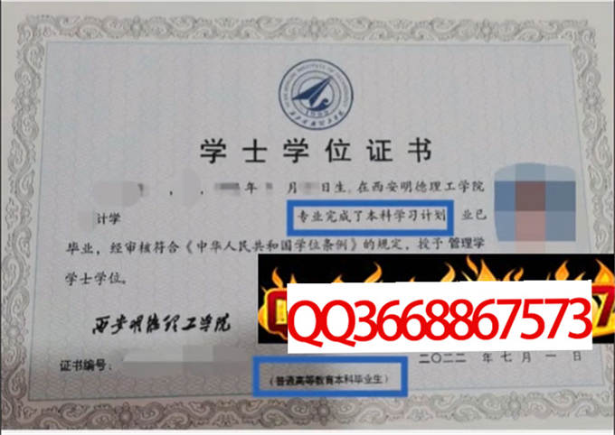 西安明德理工学院2022年学位证样本