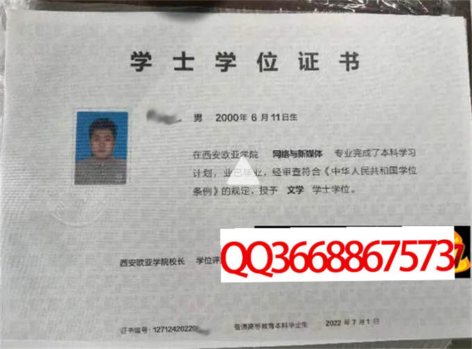 西安欧亚学院2022年学位证样本
