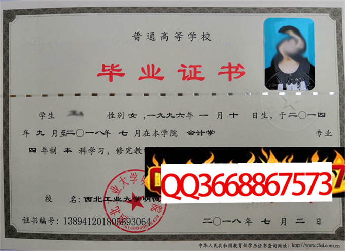 西北工业大学明德学院2018年毕业证样本