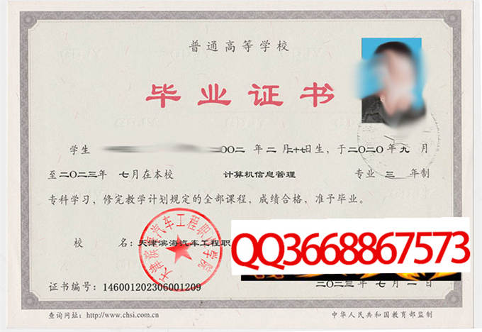 天津滨海汽车工程职业学院2023年毕业证样本