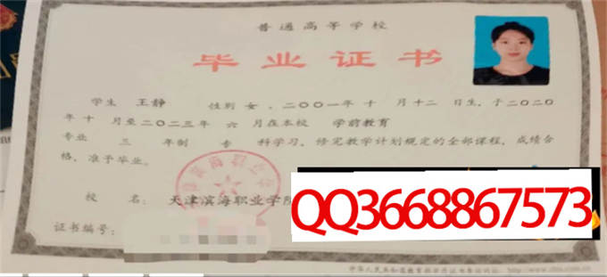 天津滨海职业学院2023年毕业证样本