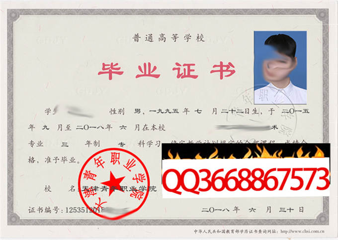 天津青年职业学院2018年毕业证样本