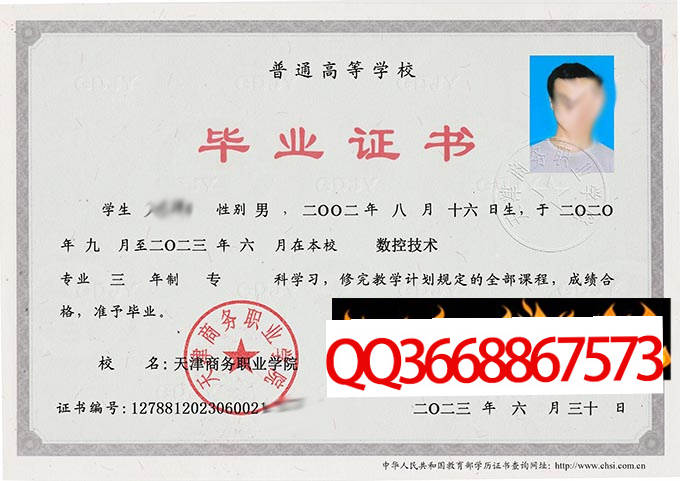 天津商务职业学院2023年毕业证样本