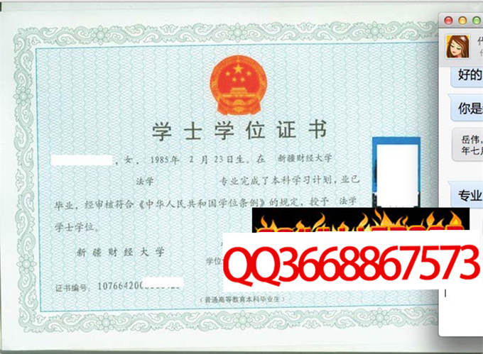 新疆财经学院2008年学位证样本