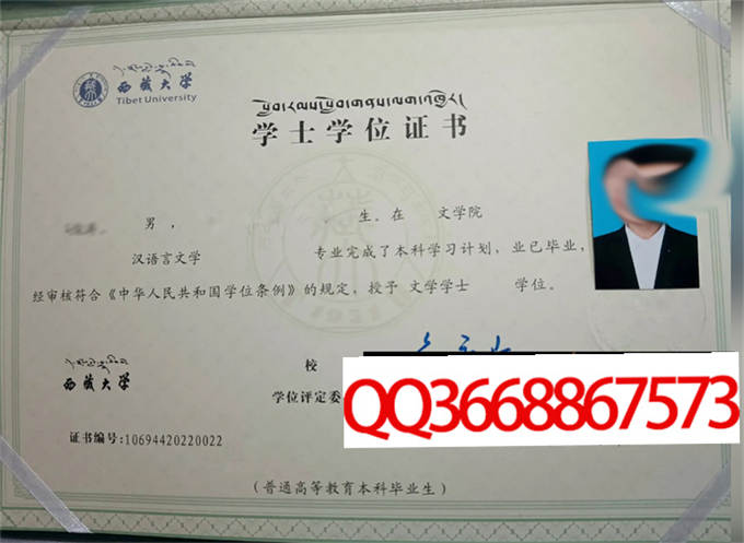 西藏大学2022年学位证样本