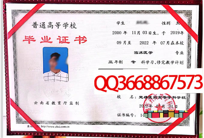 楚雄医药高等专科学校2022年毕业证样本