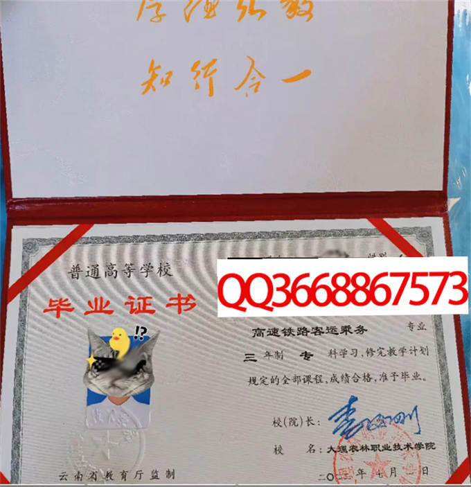 大理农林职业技术学院2022年毕业证样本